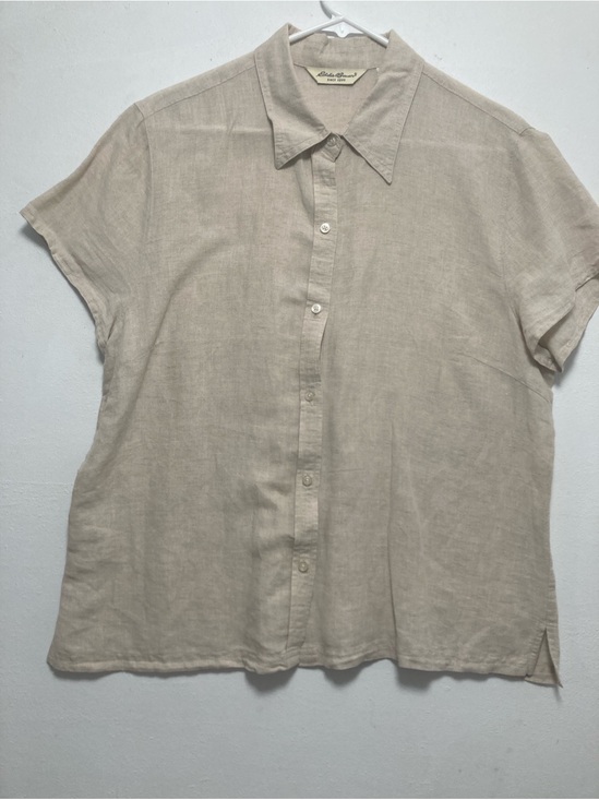 Eddie Bauer Tops - Eddie Bauer Vintage Linen Blend Short Sleeve Button Up Shirt Beige Size L Women'